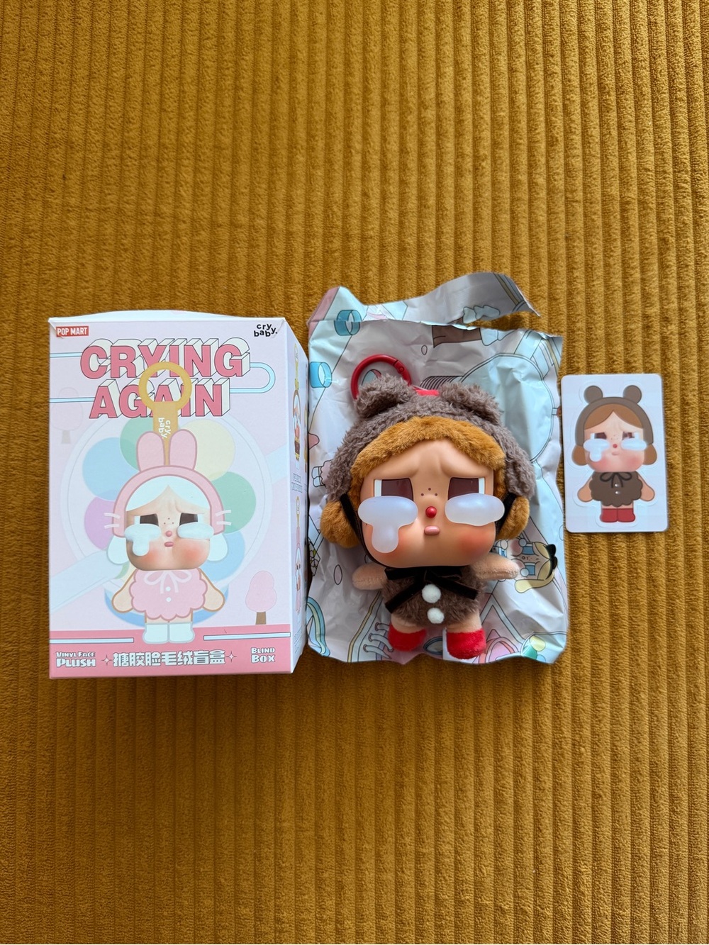 Pop Mart Cry Baby Crying Again Plush keychain  Brown & Red bear